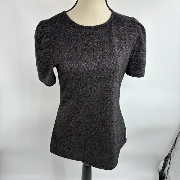 Express Women's Black Medium Metallic Puff Sleeve Blouse - Picture 1 of 6